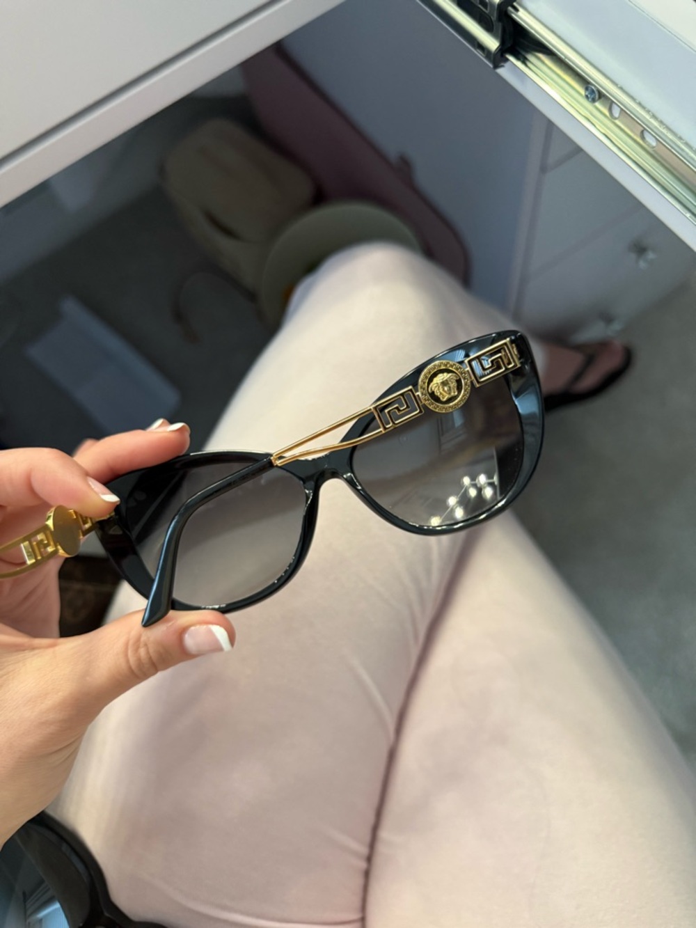 Versace Black & Gold Oversized Cat-Eye Sunglasses